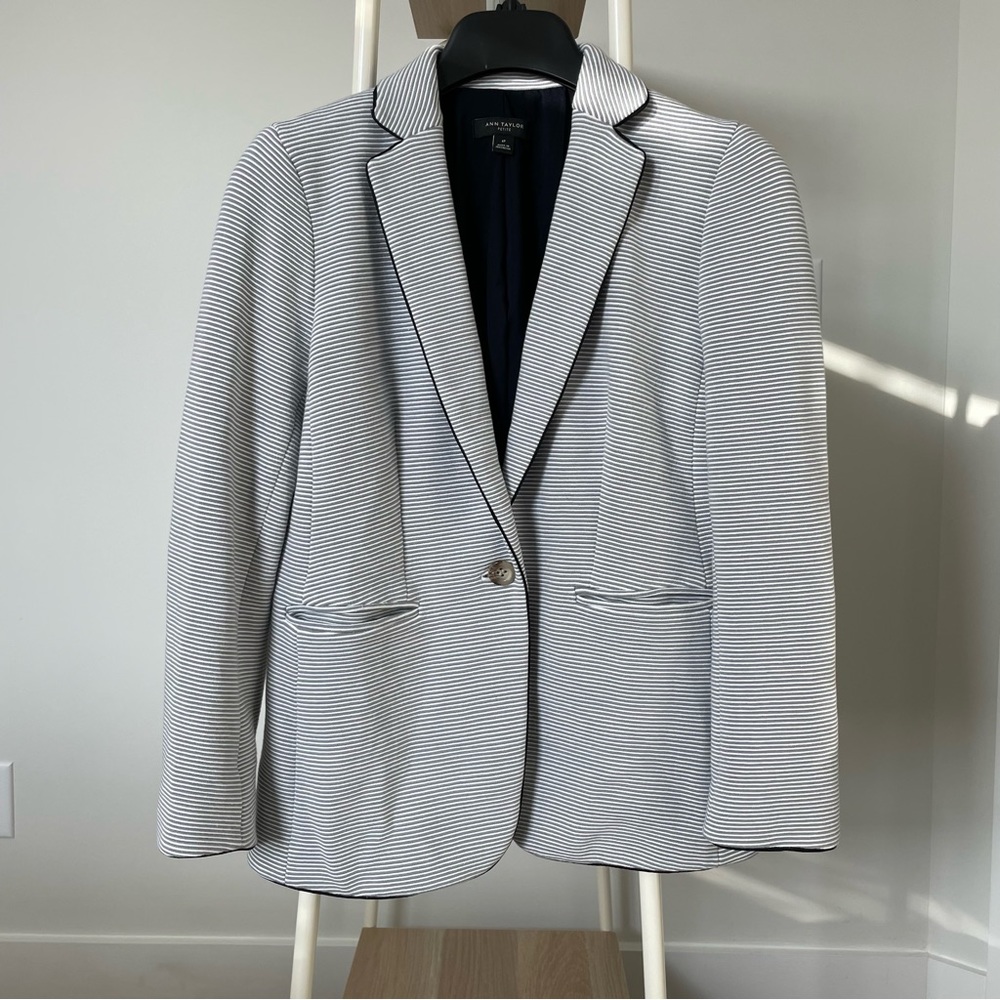 Ann Taylor Striped Blazer with Pipping detail